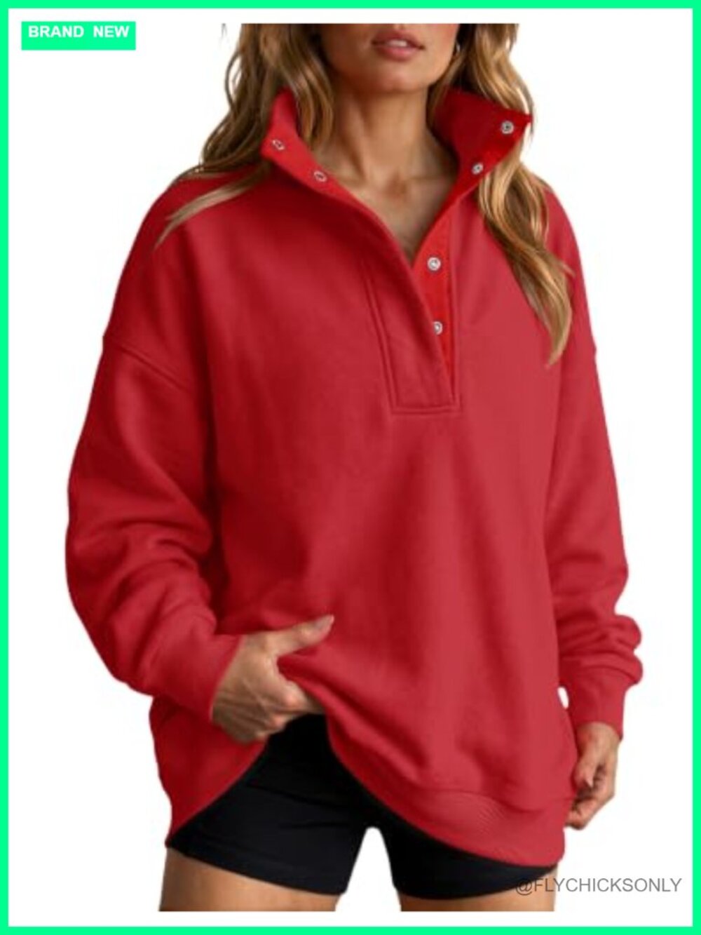LOMON Women's Button Mock Neck Oversized Pullover Sweatshirt